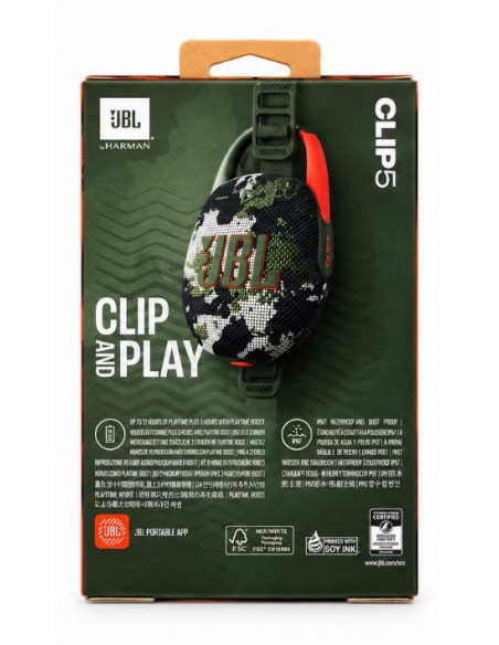 Altavoz Inalámbrico Portátil con Bluetooth JBL CLIP 5 (Camuflaje)