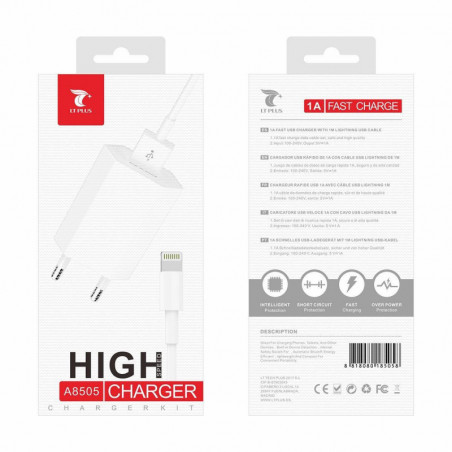 LT PLUS A8505 ALTA CALIDAD CARGADOR CON LIGHTNING USB 1A