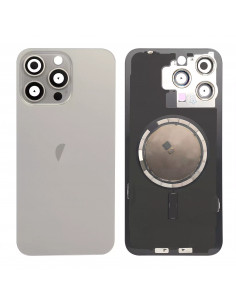 Tapa Trasera iPhone 15 Pro Max (Titanio Natural) (Lente Cristal de Zafiro) (OEM)